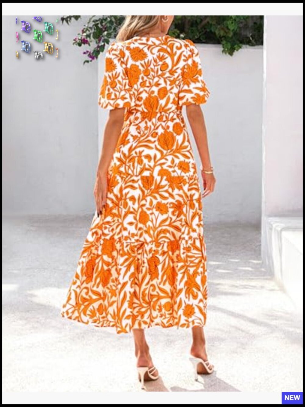 Boho Floral Maxi Dress Puff Sleeve V Neck Tiered Ruffle Summer Casual Chic - Picture 5 of 7
